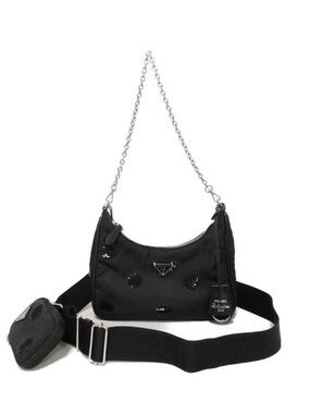 Prada Black Nylon Crossbody Bag with Silver Chain